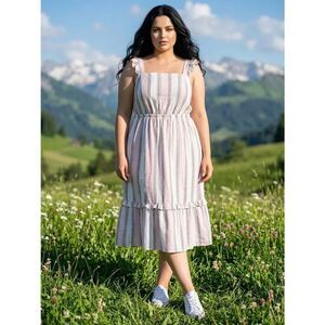 🍑Madison Grey Pink, Gray, & White Striped Sleeveless Dress XLarge